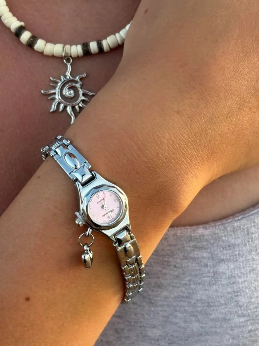 Preppy Silver Chain Heart Charm Watch Preppy Y2K OS